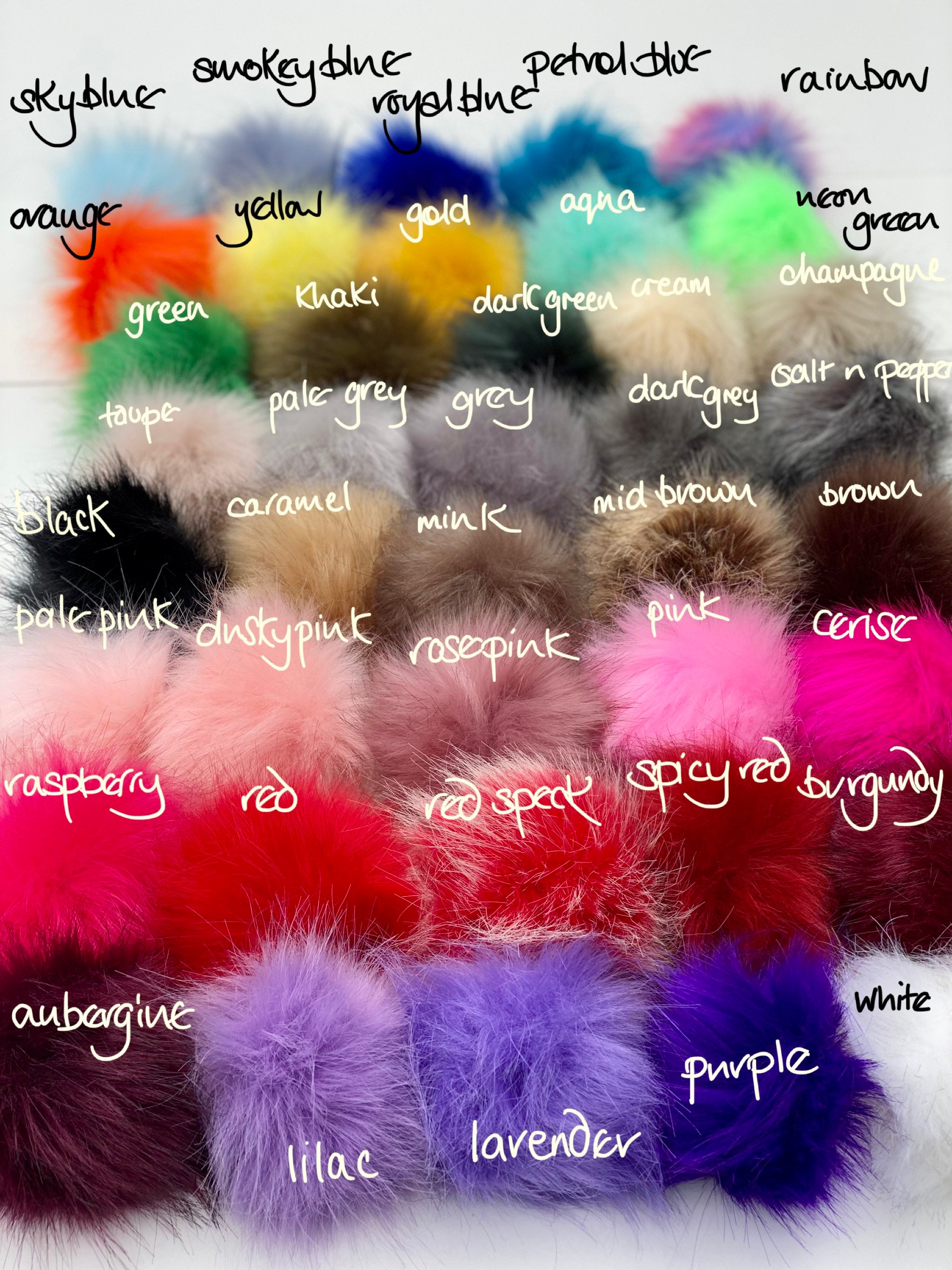 Pompoms. 40 colours available! Faux fur. 10cm (4” when puffed out)