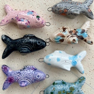 Ceramic fish pendant charm. Hand glazed 4.7cm 47mm long 1.9cm 19mm deep