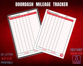 Doordash Mileage Tracker, Printable Gig Log (Digital Download)