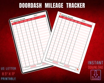 Doordash Mileage Tracker, Car Journey Log (Digital Download)