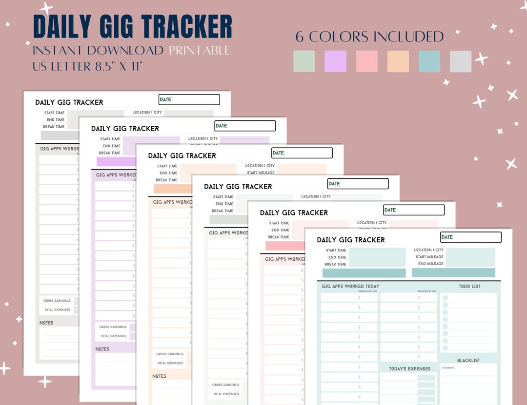Daily Gig Tracker, Gig Economy, Mileage Log, Income Tracker, Expense ...