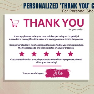 Personal Shopper Personalized Thank You Card, Customer Appreciation, Thank You, Personal Note, Grocery Shopper, Personal Shopper, Gig Worker