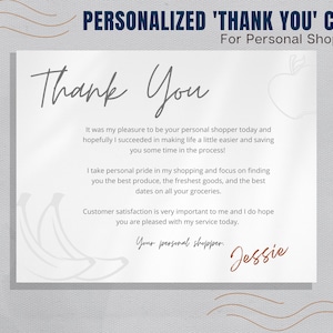 Personal Shopper Personalized Thank You Card, Customer Appreciation, Thank You, Personal Note, Grocery Shopper, Personal Shopper, Gig Worker