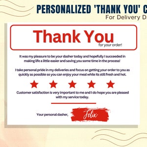 Food Delivery Thank You, DoorDash, GrubHub, UberEats, Delivery, Customer Thank You, Thank You Card, Thank You Note, DoorDash, Gig Worker
