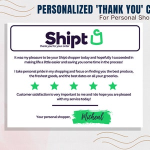Personal Shopper Personalized Thank You Card, Customer Appreciation, Thank You, Personal Note, Grocery Shopper, Personal Shopper, Gig Worker