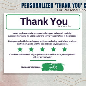 Personal Shopper Personalized Thank You Card, Customer Appreciation, Thank You, Personal Note, Grocery Shopper, Personal Shopper, Gig Worker
