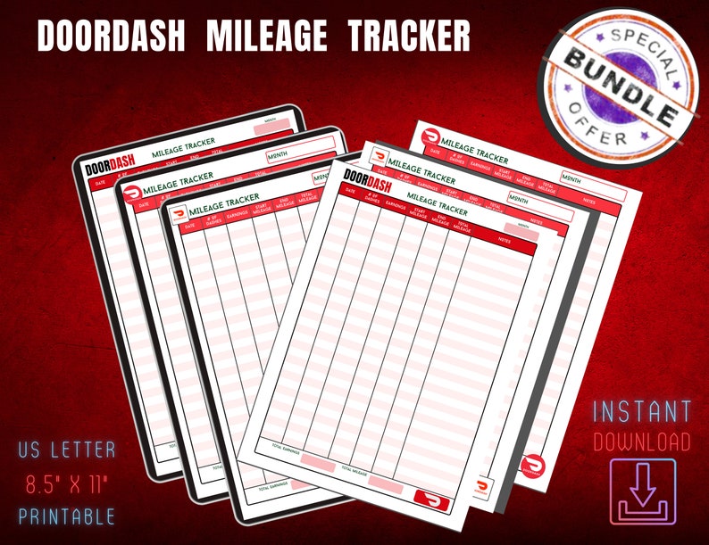 Doordash Mileage Trackers, Mileage Logs, Digital Prints, Printable ...