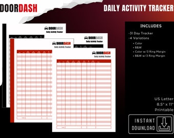 DoorDash Driver Activity Tracker, Mileage & Earnings Log (Digital Print)