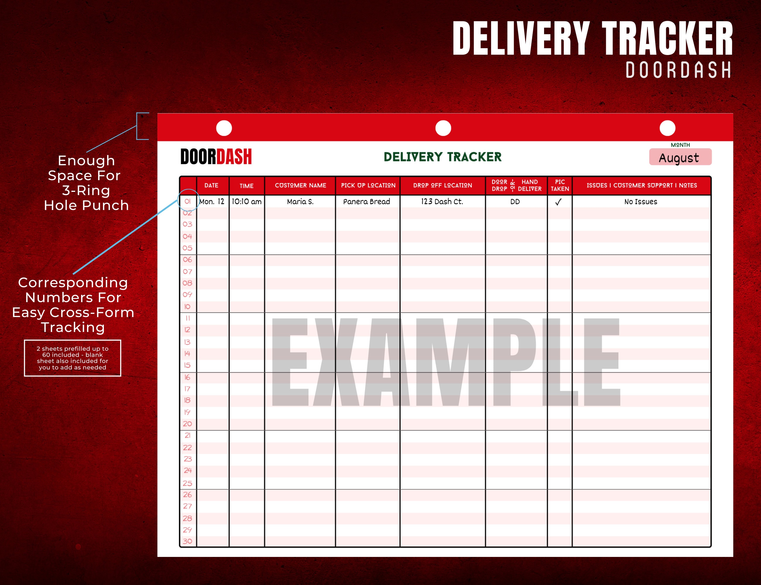 Doordash Delivery Tracker, Customer Tracking Template (printable PDF ...