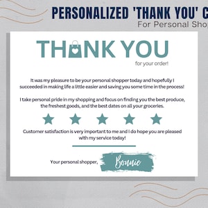 Personal Shopper Personalized Thank You Card, Customer Appreciation, Thank You, Personal Note, Grocery Shopper, Personal Shopper, Gig Worker
