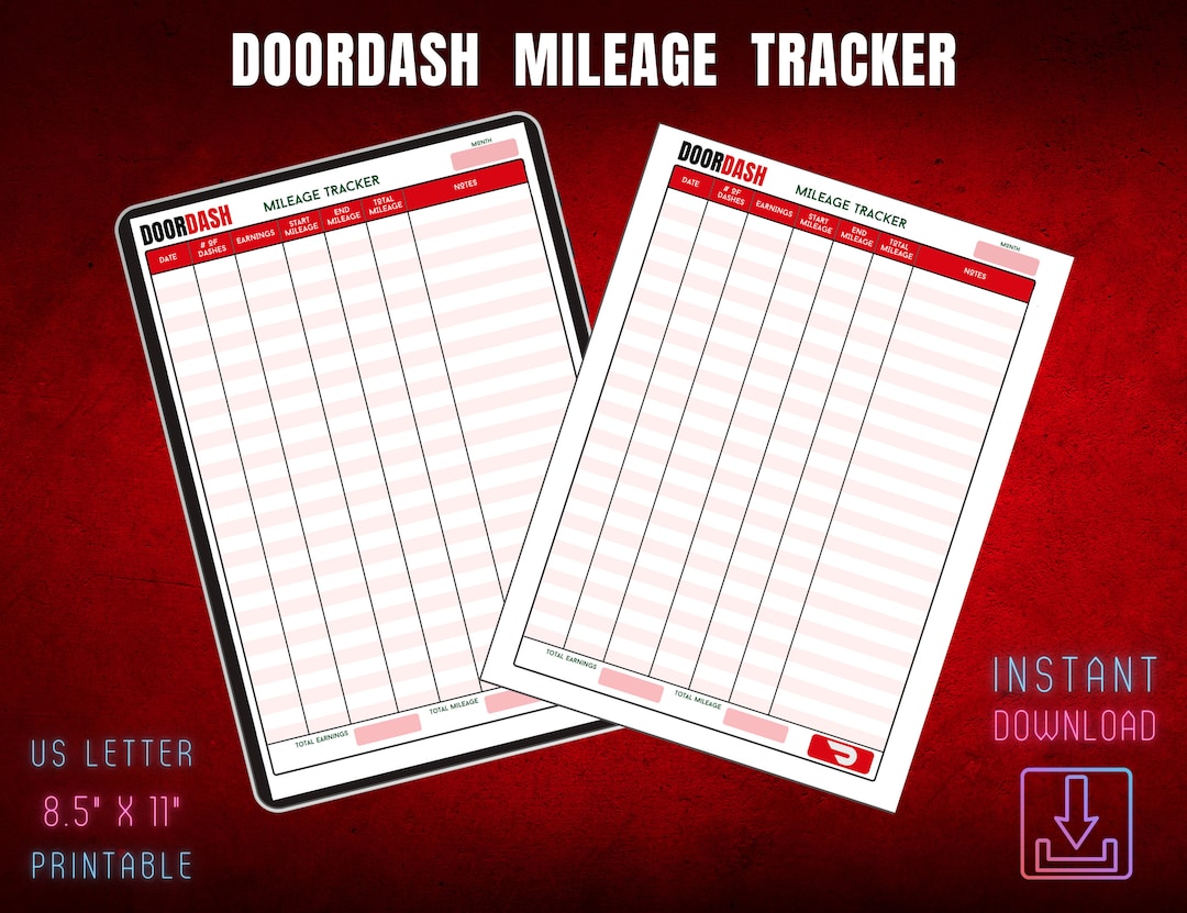 Doordash Mileage Tracker Mileage Log Digital Prints Etsy