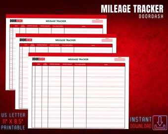 Doordash Mileage Tracker, Car Journey Log (Digital Print)