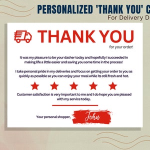 Voedselbezorging Bedankt, DoorDash, GrubHub, UberEats, Levering, Klant bedankt, Bedankkaart, Bedankbriefje, DoorDash, Gig Worker