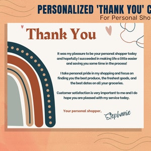 Personal Shopper Personalized Thank You Card, Customer Appreciation, Thank You, Personal Note, Grocery Shopper, Personal Shopper, Gig Worker