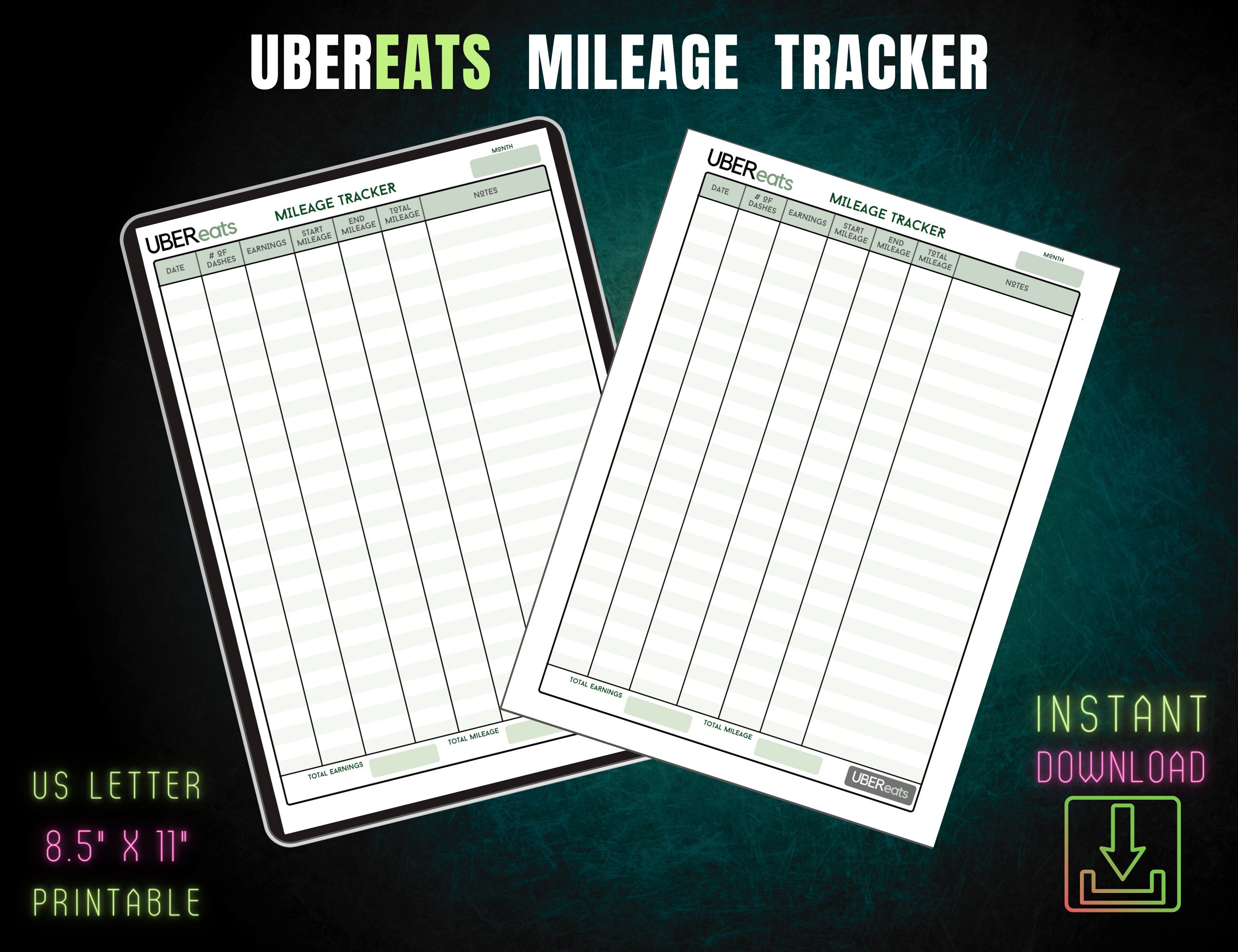 Ubereats Mileage Tracker, Mileage Log, Digital Prints, Printable Miles ...