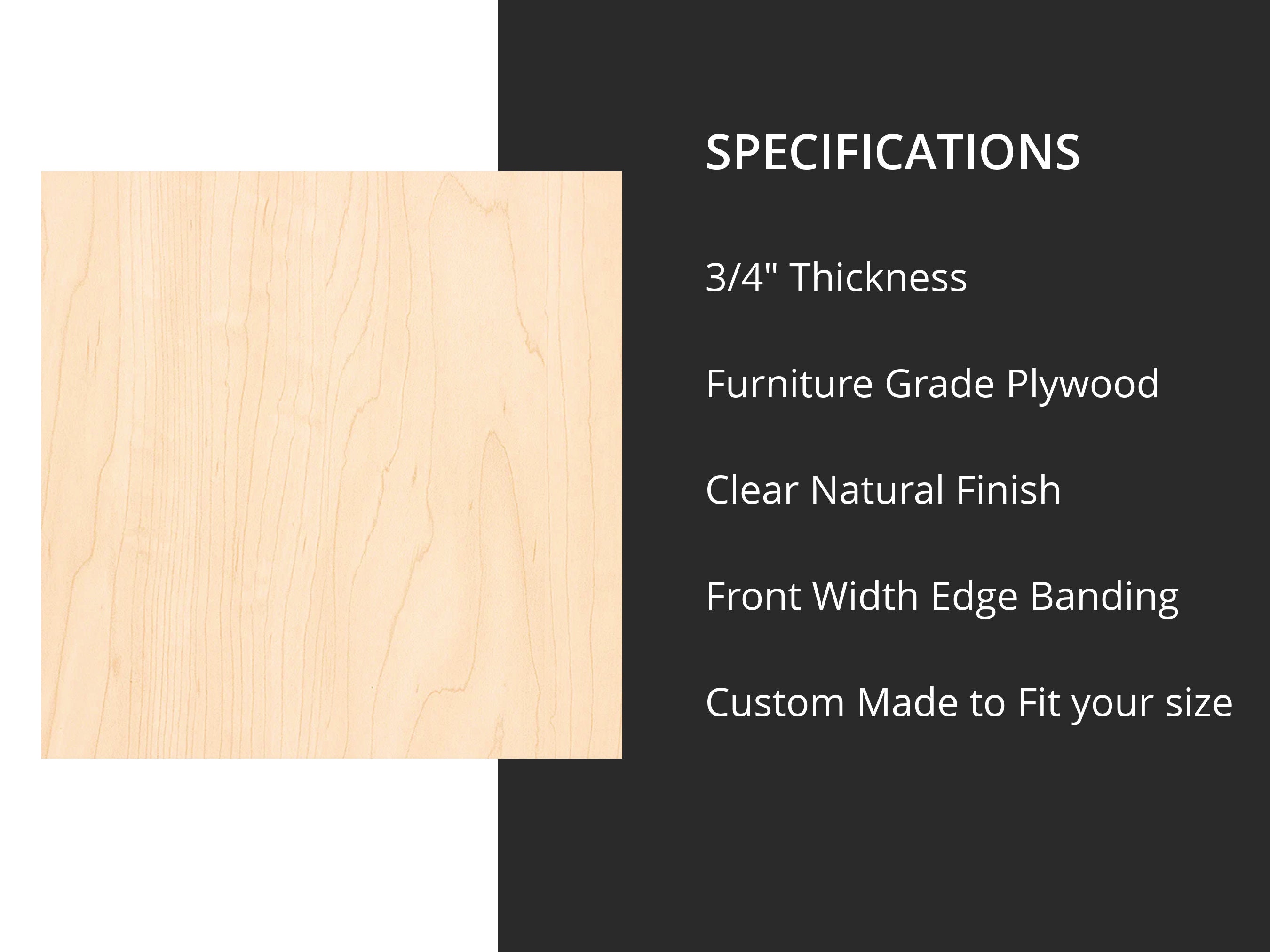 Replacement adjustable shelf - MAPLE PLYWOOD with a clear/natural finish,  custom front wood edge banding