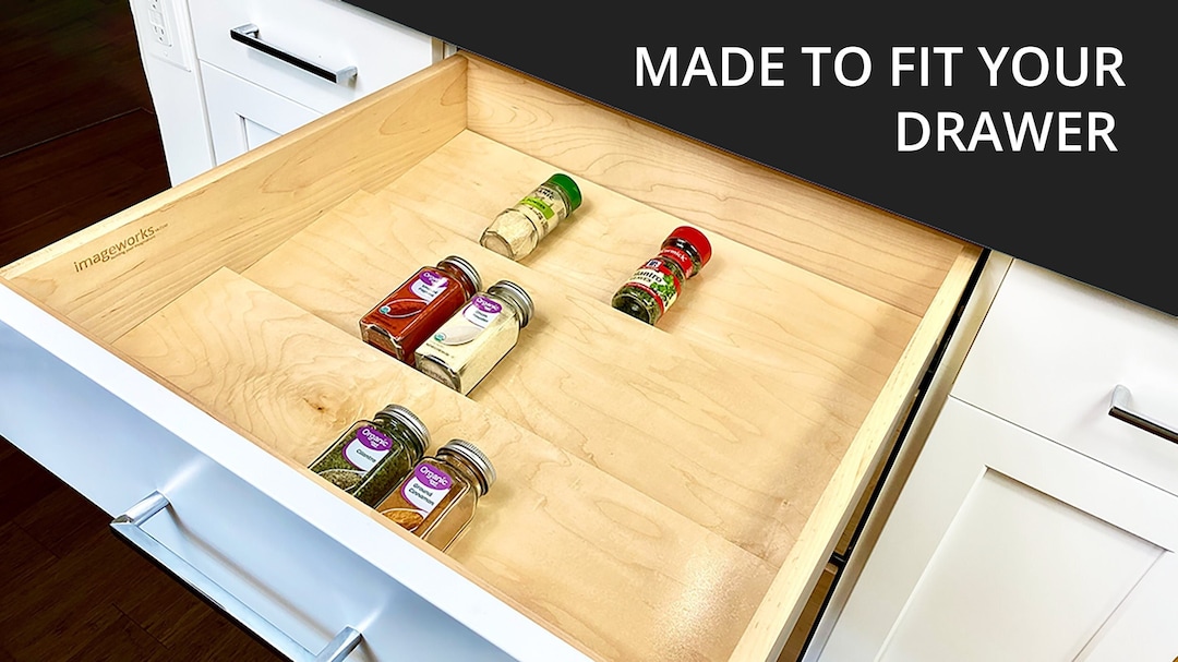 Natural Wood Kitchen Spice Rack Organizer for Cabinet 4 Tiers Tray Insert  Drawer