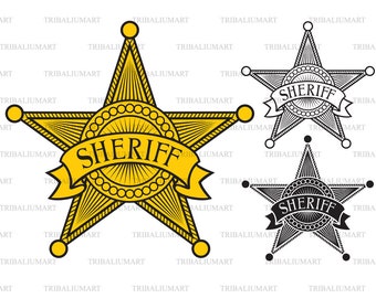 Sheriff badge (Sheriff star). Cut files for Cricut. Clip Art silhouettes (eps, svg, pdf, png, dxf, jpeg).