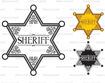 Sheriff badge (Sheriff star). Cut files for Cricut. Clip Art silhouettes (eps, svg, pdf, png, dxf, jpeg).