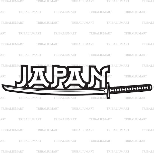 Japan Design with Katana Samurai Sword. Cut files for Cricut. Clip Art silhouettes (eps, svg, pdf, png, dxf, jpeg).