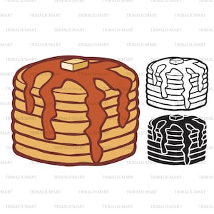 Pfannkuchen mit Butter und Sirup. Dateien für Cricut schneiden. Clip Art Silhouette (eps, svg, pdf, png, dxf, jpeg).
