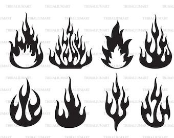 Flames (fire icons). Cut files for Cricut. Clip Art silhouettes (eps, svg, pdf, png, dxf, jpeg).