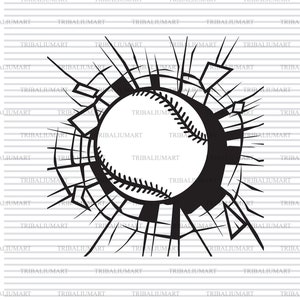 Smashing Baseball ball. Schnittdateien für Cricut. Clip Art Silhouette (eps, svg, pdf, png, dxf, jpeg).