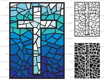 Stained glass cross (eps, svg, pdf, png, dxf, jpeg).