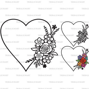 Corazón floral. Cortar archivos para Cricut. Clip Art (eps, svg, pdf, png, dxf, jpeg).