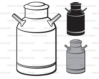 Retro-Aluminium-Milchdose. Dateien für Cricut ausschneiden. ClipArt Silhouetten (eps, svg, pdf, png, dxf, jpg).