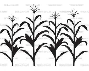 Corn stalk. Cut files for Cricut. Clip Art silhouettes (eps, svg, pdf, png, dxf, jpeg).