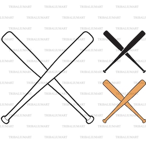 Gekreuzte Baseball fledermäuse. Schnittdateien für Cricut. Clip Art Silhouette (eps, svg, pdf, png, dxf, jpeg).