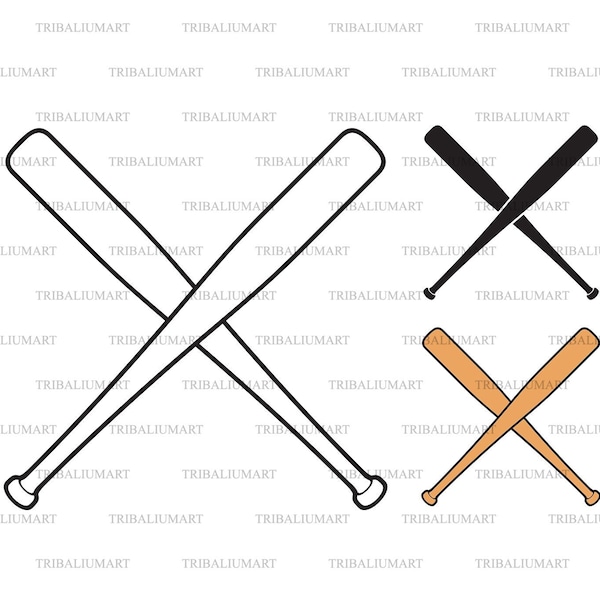 Crossed baseball bats. Cut files for Cricut. Clip Art silhouette (eps, svg, pdf, png, dxf, jpeg).