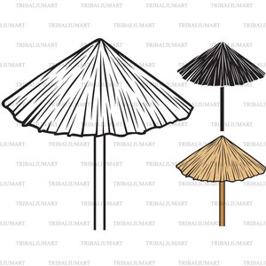 Ombrellone di paglia. Tagliare i file per Cricut. Siluetta ClipArt (eps, svg, pdf, png, dxf, jpeg).