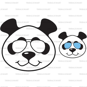 アビエーターサングラスをかけたパンダの頭。Cricut 用のカット ファイル。クリップ アートのシルエット (eps、svg、pdf、png、dxf、jpeg)。