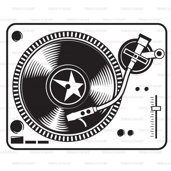 DJ-Musik-Turntable-Mixer. Dateien für Cricut schneiden. Clip Art (eps, svg, pdf, png, dxf, jpeg).