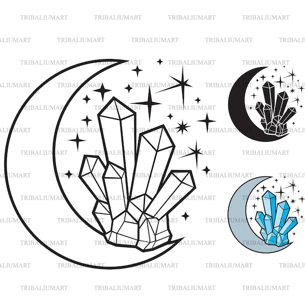 Crystal moon. Cut files for Cricut. Clip Art (eps, svg, pdf, png, dxf, jpeg).