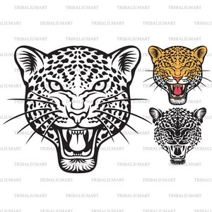 Jaguar face. Cut files for Cricut. Clip Art silhouette (eps, svg, pdf, png, dxf, jpeg).