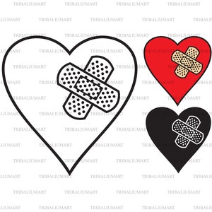 Bandage Heart. Cut files for Cricut. Clip Art silhouette (eps, svg, pdf, png, dxf, jpeg).