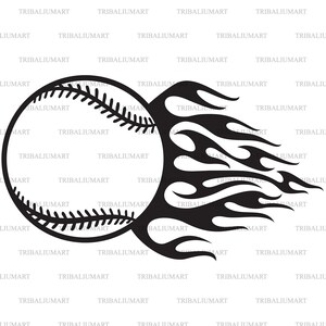 Baseballball mit Flamme. Schnittdateien für Cricut. Clip Art Silhouette (eps, svg, pdf, png, dxf, jpeg).