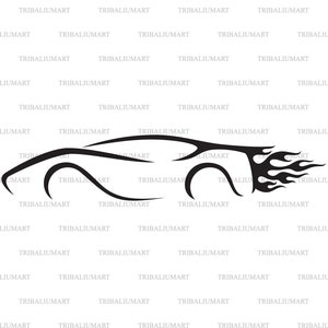 Sport car with flame. Cut files for Cricut. Clip Art silhouettes (eps, svg, pdf, png, dxf, jpeg).
