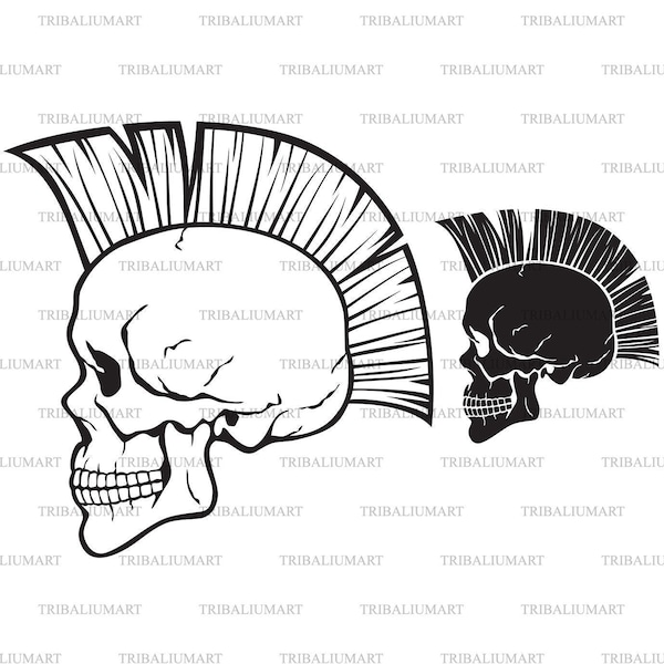 Mohawk Skull. Cut files for Cricut. Clip Art (eps, svg, pdf, png, dxf, jpeg).