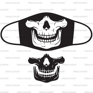 Skelet Gezichtsmasker. Schedel Kaak. Knip bestanden voor Cricut. Clip Art (eps, svg, pdf, png, dxf, jpeg).