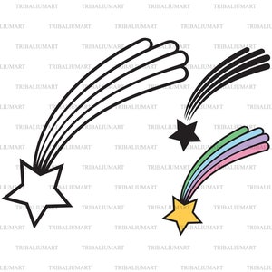Vallende of vallende ster. Knip bestanden voor Cricut. Clip Art silhouet (eps, svg, pdf, png, dxf, jpeg).