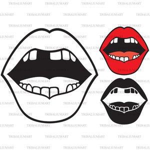Boca aberta com dentes perdidos quebrados. Cortar arquivos para Cricut. Silhueta de clipart (eps, svg, pdf, png, dxf, jpeg).