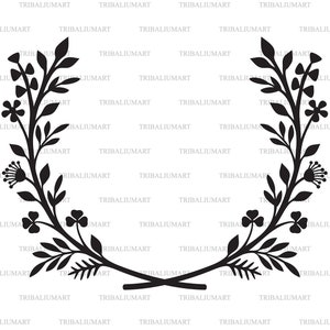 Blumenkranz (Blumen und Pflanzen, Monogramm Design Rahmen). Schnittdateien für Cricut. Clip Art Silhouette (eps, svg, pdf, png, dxf, jpeg).