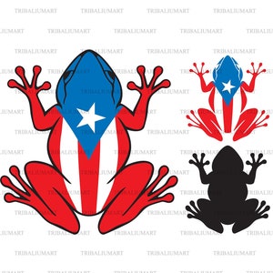 Puerto Rico Rana Frog with Flag (Common Coqui. Cut files for Cricut. Clip Art silhouette (eps, svg, pdf, png, dxf, jpeg).