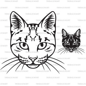 Cara de Gato. Cortar arquivos para Cricut. Silhueta de clipart (eps, svg, pdf, png, dxf, jpeg).