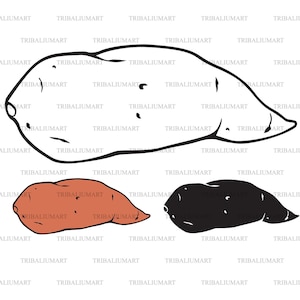 Patate douce. Fichiers coupés pour Cricut. Silhouette Clip Art (eps, svg, pdf, png, dxf, jpeg).