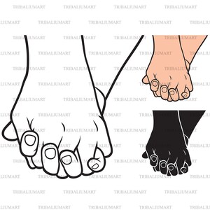 Deux paires de mains amoureuses. Coupez les fichiers pour Cricut. Silhouette Clip Art (eps, svg, pdf, png, dxf, jpeg).
